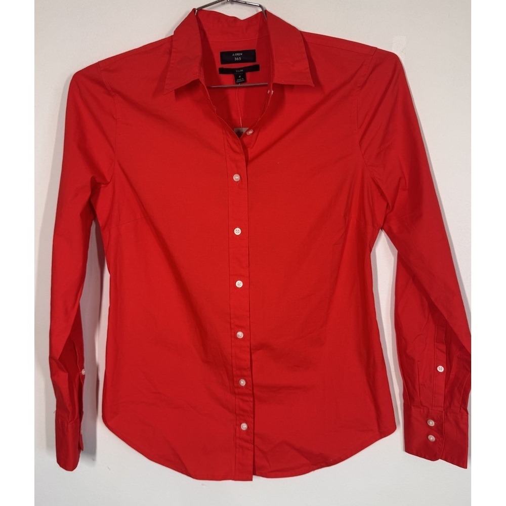 J.Crew 365 Slim Fit Poppy Red Long Sleeve Button Down Shirt Women's 4 Stretch